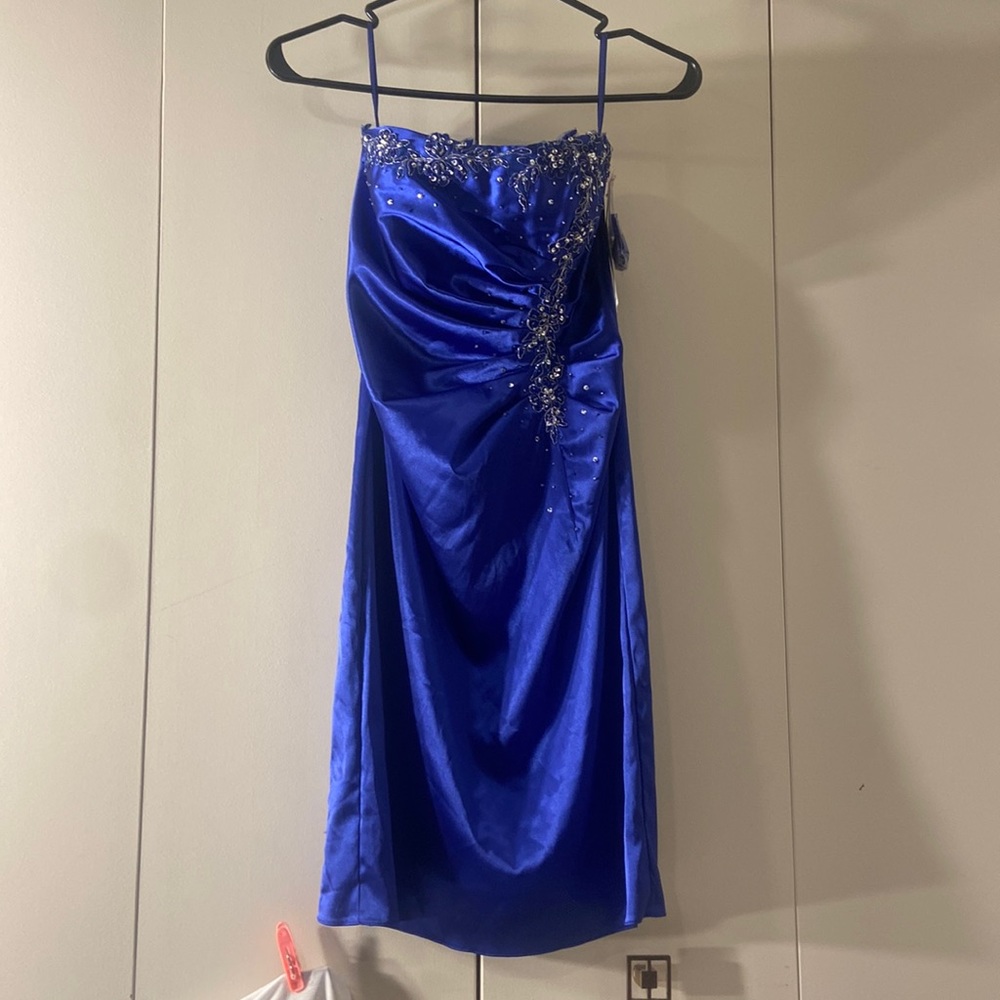Electric Blue Satin‎ Strapless Formal Dress